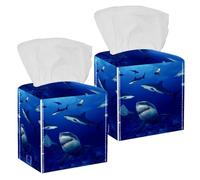 Lot de 2 boîtes à mouchoirs carrées en cuir avec requins du monde sous-marin, distributeur de papier pour vanité, réservoir de toilettes, commode, table de nuit, comptoir, bureau, voiture