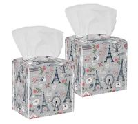 Lot de 2 boîtes à mouchoirs carrées en cuir avec roue d'observation de la Tour Eiffel Paris - Motif cœur - Distributeur de papier pour coiffeuse, réservoir de toilettes, commode, table de nuit