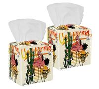 Lot de 2 boîtes à mouchoirs carrées en cuir avec tête de mort flamant rose californien pour vanité, réservoir de toilettes, commode, table de nuit, comptoir, bureau, voiture