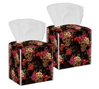 Lot de 2 boîtes à mouchoirs carrées en cuir avec tête de mort rose orange rose et orange pour vanité, réservoir de toilettes, commode, table de nuit, comptoir, bureau, voiture