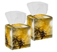 Lot de 2 boîtes à mouchoirs carrées en cuir Coco Island doré pour coiffeuse, réservoir de toilettes, commode, table de nuit, comptoir, bureau, voiture