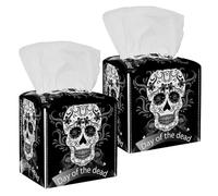 Lot de 2 boîtes à mouchoirs carrées en cuir « Day of the Dead Sugar Sukll » - Distributeur de papier pour vanité, réservoir de toilettes, commode, table de nuit, comptoir, bureau, voiture