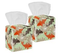 Lot de 2 boîtes à mouchoirs carrées en cuir de carpes lotus pour coiffeuse, réservoir de toilettes, commode, table de nuit, comptoir, bureau, voiture