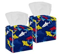 Lot de 2 boîtes à mouchoirs carrées en cuir de requin, océan, mer, distributeur de papier pour vanité, réservoir de toilettes, commode, table de nuit, comptoir, bureau, voiture