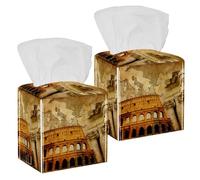 Lot de 2 boîtes à mouchoirs carrées en cuir - Grand Empire romain - Distributeur de papier pour le visage - Pour coiffeuse, réservoir de toilettes, commode, table de nuit, comptoir, bureau, voiture