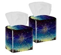 Lot de 2 boîtes à mouchoirs carrées en cuir, motif lune, soleil rencontré dans l'univers, espace cosmos, distributeur de papier pour coiffeuse, commode, table de nuit, table de bureau