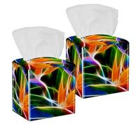 Lot de 2 boîtes à mouchoirs carrées en cuir Oiseau de paradis - Distributeur de papier pour le visage - Pour coiffeuse, réservoir de toilette, commode, table de nuit, comptoir, bureau, voiture