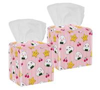 Lot de 2 boîtes à mouchoirs carrées en cuir Onigiri avec boules de riz mignonnes pour coiffeuse, commode, table de nuit, comptoir, bureau, voiture