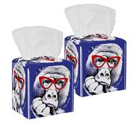 Lot de 2 boîtes à mouchoirs carrées en cuir orang-outan avec lunettes rouges - Distributeur de papier facial pour vanité, réservoir de toilettes, commode, table de nuit, comptoir, bureau, voiture