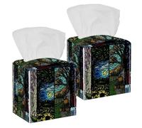 Lot de 2 boîtes à mouchoirs carrées en cuir paysage quatre saisons pour coiffeuse, réservoir de toilettes, commode, table de nuit, comptoir, bureau, voiture