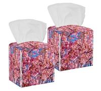 Lot de 2 boîtes à mouchoirs carrées en cuir rose avec fleurs de fromage, distributeur de papier pour coiffeuse, réservoir de toilettes, commode, table de nuit, comptoir, bureau, voiture