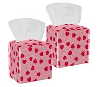 Lot de 2 boîtes à mouchoirs carrées en cuir rose avec motif bâton d'amour pour coiffeuse, réservoir de toilettes, commode, table de nuit, comptoir, bureau, voiture