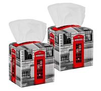 Lot de 2 boîtes à mouchoirs carrées en cuir rouge Londres - Distributeur de papier pour coiffeuse, réservoir de toilettes, commode, table de nuit, comptoir, bureau, voiture