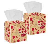 Lot de 2 boîtes à mouchoirs carrées en cuir rouge Paris Elemens pour vanité, réservoir de toilettes, commode, table de nuit, comptoir, bureau, voiture