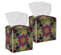 Lot de 2 boîtes à mouchoirs carrées en cuir texturé en zentangle pour coiffeuse, réservoir de toilettes, commode, table de nuit, comptoir, bureau, voiture