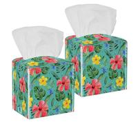 Lot de 2 boîtes à mouchoirs carrées en cuir vert avec fleurs d'été pour coiffeuse, réservoir de toilettes, commode, table de nuit, comptoir, bureau, voiture