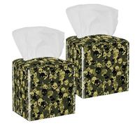 Lot de 2 boîtes à mouchoirs carrées, en cuir vert camouflage, tête de mort, distributeur de papier pour le visage, pour vanité, réservoir de toilette, commode, table de nuit, comptoir, bureau, voiture