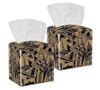 Lot de 2 boîtes à mouchoirs carrées en cuir Villes du monde - Distributeur de papier pour vanité, réservoir de toilettes, commode, table de nuit, comptoir, bureau, voiture
