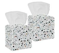 Lot de 2 boîtes à mouchoirs carrées, en marbre et verre de quartz avec motif dolomite et calcite, distributeur de papier pour coiffeuse, réservoir de toilettes, commode, table de chevet, comptoir