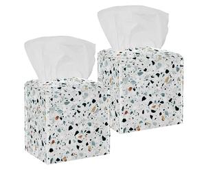 Lot de 2 boîtes à mouchoirs carrées, en marbre et verre de quartz avec motif dolomite et calcite, distributeur de papier pour coiffeuse, réservoir de toilettes, commode, table de chevet, comptoir