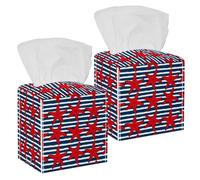 Lot de 2 boîtes à mouchoirs carrées, étoiles de mer marines, étoiles de mer rouges, étoiles de mer, motifs rayés, distributeur de papier pour le visage, distributeur de papier pour coiffeuse
