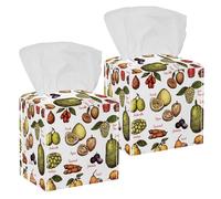 Lot de 2 boîtes à mouchoirs carrées exotiques tropicales en cuir avec motif fruits d'été pour coiffeuse, réservoir de toilettes, commode, table de nuit, comptoir, bureau, voiture