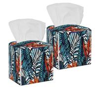 Lot de 2 boîtes à mouchoirs carrées, feuilles tropicales, palmier, oiseau, paradis d'oiseaux, distributeur de papier pour coiffeuse, réservoir de toilettes, commode, table de nuit, comptoir, bureau