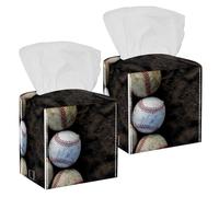 Lot de 2 boîtes à mouchoirs carrées, gros plan des boules de baseball sales, distributeur de papier facial pour vanité, réservoir de toilettes, commode, table de nuit, comptoir, bureau, voiture