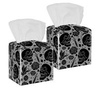 Lot de 2 boîtes à mouchoirs carrées Jour des morts Tête de mort Oiseau Rose Diamant Boîte à mouchoirs en cuir Distributeur de papier pour coiffeuse, commode, table de nuit, table de bureau