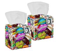 Lot de 2 boîtes à mouchoirs carrées, motif bulles de bande dessinée, fusée, réveil, boîte à mouchoirs en cuir, distributeur de papier pour coiffeuse, commode, table de nuit, comptoir, bureau, voiture