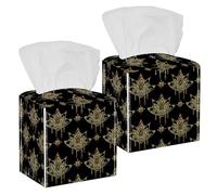 Lot de 2 boîtes à mouchoirs carrées, motif mandalas géométriques, lotus et fleurs, motif indien, distributeur de papier pour le visage, distributeur de papier toilette, commode, table de nuit