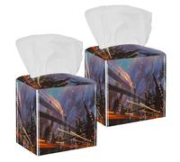 Lot de 2 boîtes à mouchoirs carrées, paysage science-fiction de bâtiments urbains futuristes, peinture en cuir, distributeur de papier pour coiffeuse, réservoir de toilettes, commode, table de nuit