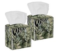 Lot de 2 boîtes à mouchoirs carrées, peinture chinoise verte en cuir de lotus, distributeur de papier pour coiffeuse, réservoir de toilette, commode, table de nuit, comptoir, bureau, voiture