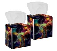 Lot de 2 boîtes à mouchoirs carrées, petit renard dans l'univers, distributeur de papier pour vanité, réservoir de toilettes, commode, table de nuit, comptoir, bureau, voiture