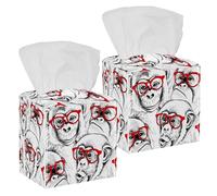 Lot de 2 boîtes à mouchoirs carrées, portraits de singe en cuir avec lunettes rouges, distributeur de papier pour coiffeuse, réservoir de toilettes, commode, table de nuit, comptoir, bureau, voiture