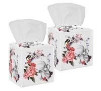 Lot de 2 boîtes à mouchoirs carrées, roses avec tête de mort, distributeur de papier pour le visage, pour vanité, réservoir de toilette, commode, table de nuit, comptoir, bureau, voiture