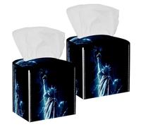 Lot de 2 boîtes à mouchoirs carrées, statue de la Liberté USA Liberty en cuir, distributeur de papier pour vanité, réservoir de toilette, commode, table de nuit, comptoir, bureau, voiture