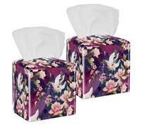 Lot de 2 boîtes à mouchoirs carrées, têtes rouges, grue, fleurs de cerisier, fleurs de magnolia, oiseau, boîte à mouchoirs en cuir, distributeur de papier pour coiffeuse, commode, table de chevet
