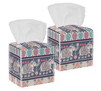 Lot de 2 boîtes à mouchoirs carrées vintage africaines ethniques ethniques lotus ethniques en cuir pour coiffeuse, commode, table de chevet, comptoir