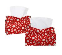 Lot de 2 boîtes à mouchoirs, jolies petites fleurs et feuilles sur fond rouge rectangulaire pour chambre à coucher, salle de bain, bureau, maison