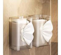 Lot de 2 boîtes à mouchoirs murales élégantes pour comptoir de salle de bain ou de cuisine, pas de perçage nécessaire, avec base (couleur transparente)