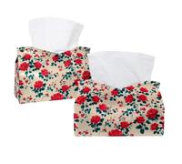 Lot de 2 boîtes à mouchoirs, petites fleurs sur fond beige, distributeur de serviettes rectangulaires pour chambre à coucher, salle de bain, bureau, maison