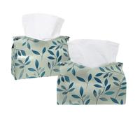 Lot de 2 boîtes à mouchoirs rectangulaires bleu turquoise avec petites branches de feuilles pour salle de bain, cuisine, chambre à coucher, vanité, comptoir, maison, bureau, voiture