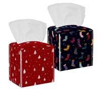 Lot de 2 boîtes à mouchoirs rectangulaires décoratives pour salle de bain, cuisine, bureau, voiture, petites chaussettes de Noël colorées avec motifs de vacances
