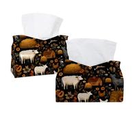 Lot de 2 boîtes à mouchoirs rectangulaires en cuir synthétique pour la maison, le bureau, la voiture - Animaux de la ferme, meules de foin, cabine, tournesols
