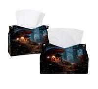 Lot de 2 boîtes à mouchoirs rectangulaires en cuir synthétique pour la maison, le bureau, la voiture - Conte de fées, papillon, champignon, pays des merveilles