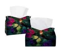 Lot de 2 boîtes à mouchoirs rectangulaires en cuir synthétique pour la maison, le bureau, la voiture - Colibri et forêts