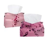 Lot de 2 boîtes à mouchoirs roses en cuir avec notes de musique pour commode, salle de bain