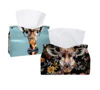 Lot de 2 boîtes à mouchoirs, visage de girafe avec fond floral, distributeur de serviettes rectangulaires pour chambre à coucher, salle de bain, bureau, maison