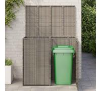 Lot de 2 boîtes à ordures en polyéthylène Gris 130 x 80 x 115 cm | Design rotin élégant, cadre en acier verni, pour terrasse et jardin, facile d'entretien